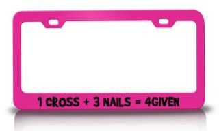 1 CROSS + 3 NAILS  4 GIVEN Religious Christian Jesus Steel License Plate Frame Tag Holder Pink Automotive