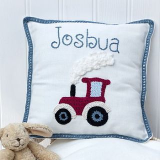 personalised red tractor cushion by malooshi