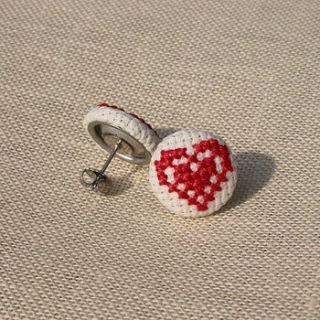 cross stitch double heart stud earrings by handstitched with love