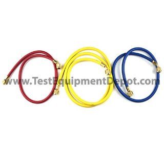 Yellow Jacket 21982 3 pack PLUS II 1/4" with STANDARD Fitting HVAC Hoses 36" Red/Blue, 60" Yellow