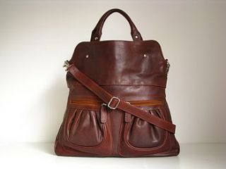 brown leather handbag tote with pockets by the leather store