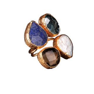zeyneb lapis lazuli and smoky quartz ring by sultanesque