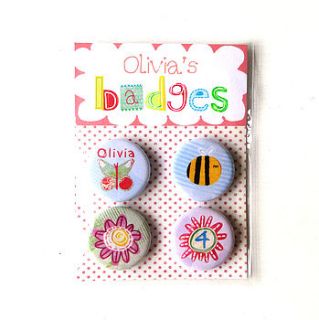 personalised girl's name and age badges by emily parkes art