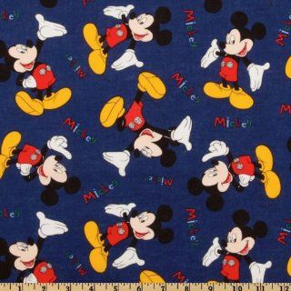 44'' Wide Here's Mickey Blue Fabric By The Yard