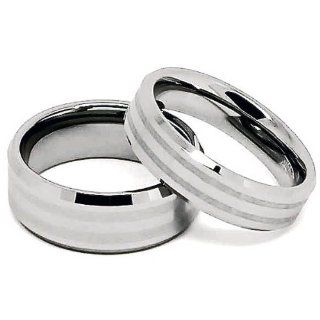 Matching 6mm & 9mm Double Satin Lines His & Hers Wedding Band Set (US Half Sizes 6mm4 16 / 9mm6 17 Half Sizes Available) Wedding Ring Sets Jewelry