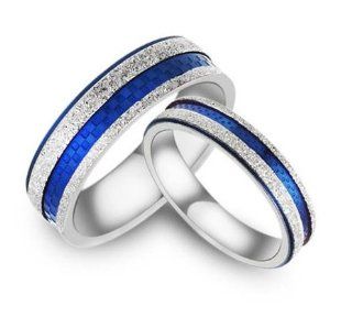 Stainless Steel Blue Frosted Surface Couple Rings Set for Engagement, Promise, Eternity R012 (His Size 7,8,9,10; Hers Size 6,7,8). Please Email Sizes Jewelry