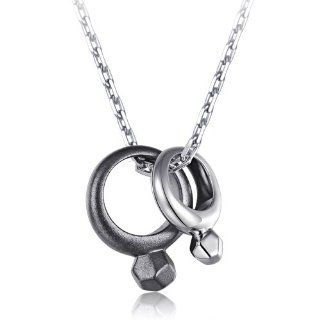 Platinum Plated 925 Sterling Silver His and Hers Pair Smoky Diamond Ring Shaped Love Couple Men Pendant Necklace (22") Jewelry