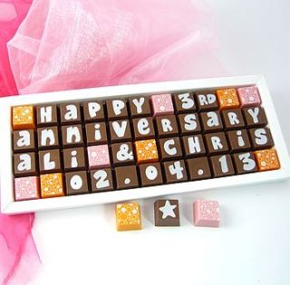 personalised anniversary chocolates by chocolate by cocoapod chocolate