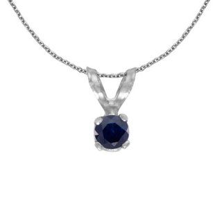 14k White Gold Round Sapphire Pendant with 18" Chain Chain Necklaces Jewelry