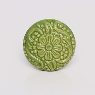 dark green ceramic revival flower knob by trinca ferro