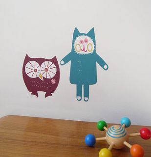 owl and cat miniz fabric wall stickers by owl & cat designs