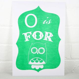 o is for owl alphabet print by nell