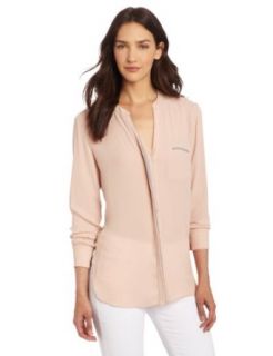 NYDJ Women's Georgette High Low Color Block Blouse, Blush, X Small Button Down Shirts