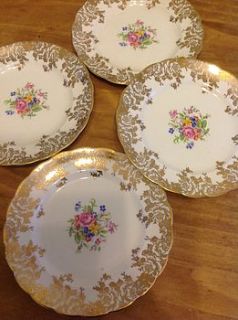 vintage gold floral cake or sandwich plates by once upon a tea cup