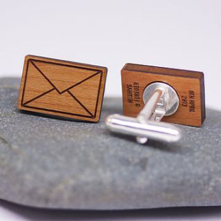 wooden envelope cufflinks with secret message by maria allen boutique