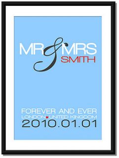 personalised 'mr & mrs' wedding print by i love design