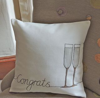 personalised 'congrats' champers cushion by designer j