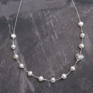 pearl and silver heart necklace by rosie soul
