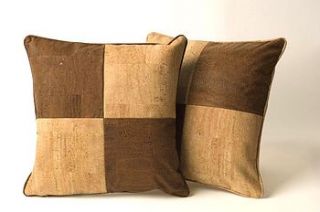 natural cork two tone patchwork cushion by simply special gifts