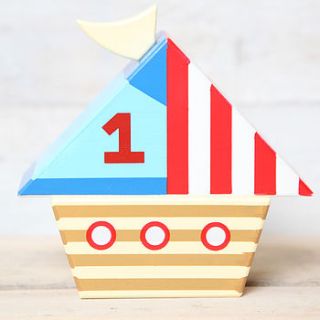 wooden boat money box bank by red berry apple