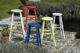 wooden painted bar stools by legs on
