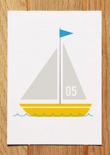 yellow sailing boat no. five postcard by showler and showler