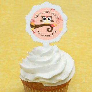 Owl Girl   Look Whooo's Having A Baby   12 Cupcake Picks & 24 Personalized Stickers   Baby Shower Cupcake Toppers Toys & Games