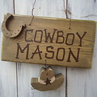 personalised cowboy door sign by giddy kipper