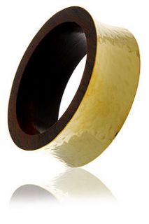 hand hammered brass and wood bangle by ethical trading company