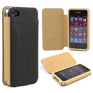 Black/ Tan iRoo Textured Faux Leather Slide In Case w/ Diary Cover for Apple iPhone 4/4S Cell Phones & Accessories