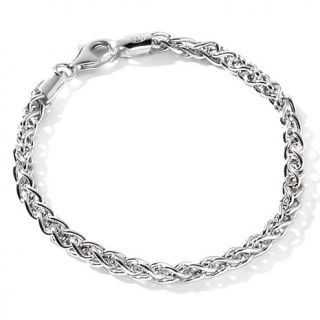 Sterling Silver Rhodium Plated 4mm Bold Wheat Bracelet   8"