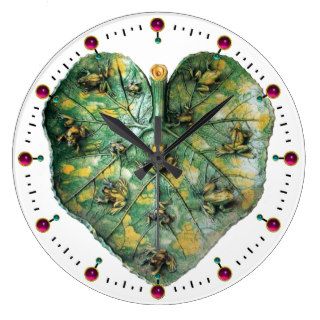 LITTLE FROGS ON A GREEN LEAF RED RUBY, White Wall Clocks