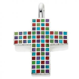 Jay King Multicolor Gemstone Sterling Silver Mosaic Cross Enhancer Pendant