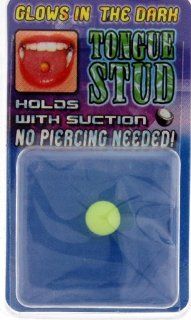 Fake Piercing Tongue Stud (Holds with Suction) Glows in the Dark   Lime Green Body Jewelry Plugs Jewelry