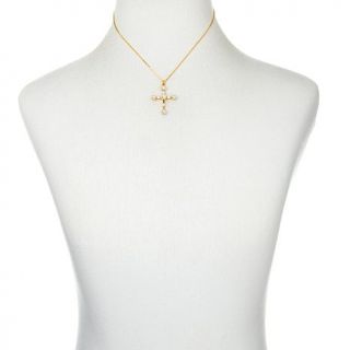 Majorica 5 6mm Manmade Organic Pearl and CZ Cross Pendant with 16" Chain