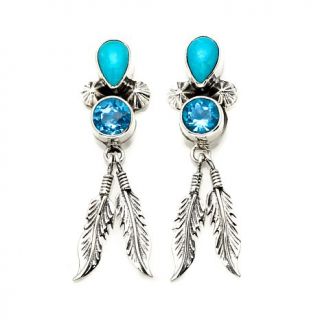 Chaco Canyon Couture Turquoise and Swiss Blue Topaz "Feather" Sterling Silver E
