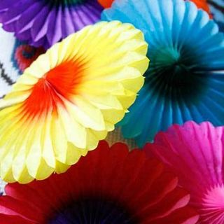 six paper tissue rainbow fan decorations by pearl and earl