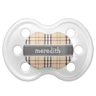 "Your Name" Beige, Brown and Red Pattern Dummy Baby Pacifiers