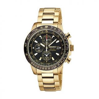 Seiko Men's Goldtone Stainless Steel Solar Alarm Chrono Watch with Red Accents