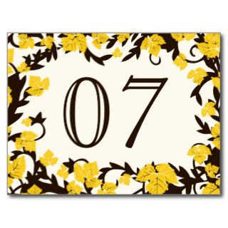 Yellow Brown Autumn Leaves Table Numbers Post Card