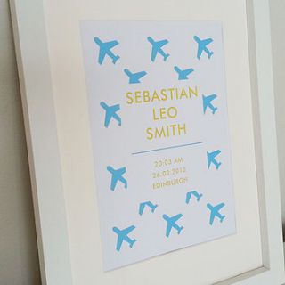 personalised new baby plane print by little chip