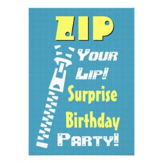 SURPRISE Birthday Party Zip Your Lip V9 Announcements