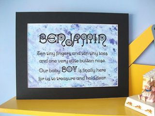 new baby boy personalised art   blue by the great green trading company