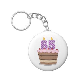 Age 65 on Birthday Cake Keychains