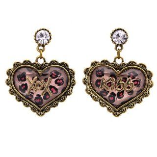 Betsey Johnson Jungle Kiss Love Heart Leopard Heart Earrings Jewelry