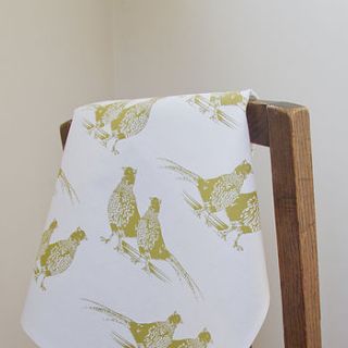 pheasant hand printed tea towel by weft bespoke design