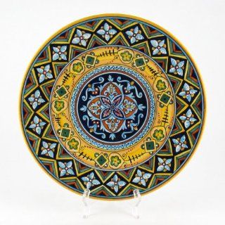 Hand Painted Italian Ceramic 13.8 inch Geometric Wall Plate   Handmade in Deruta   Decorative Tiles