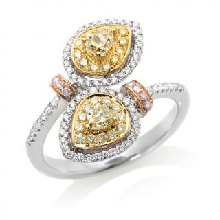 18K Gold Tri Color .94ct Yellow, Pink and White Diamond Bypass Ring