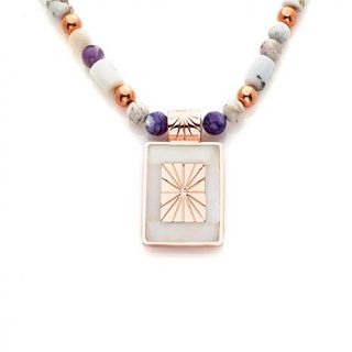 Jalisco Lavender and White Opal Reversible Copper Pendant with Beaded Necklace