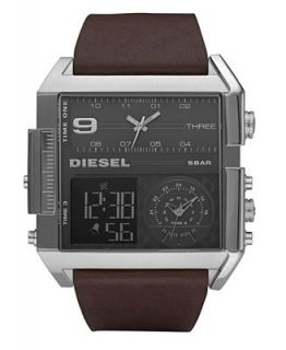 Diesel Watch, Analog Digital Brown Leather Strap 49x54mm DZ7209   Watches   Jewelry & Watches